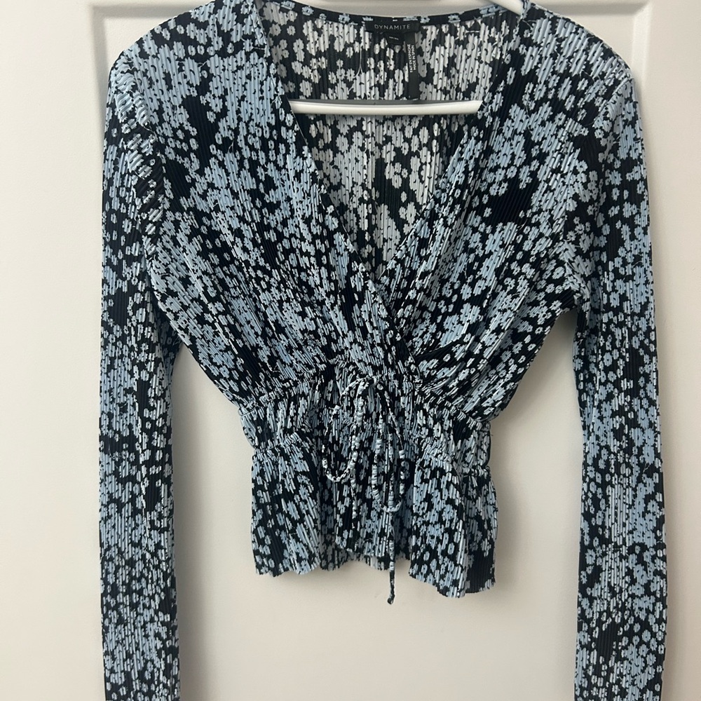 Dynamite Black and Blue Patterned Blouse